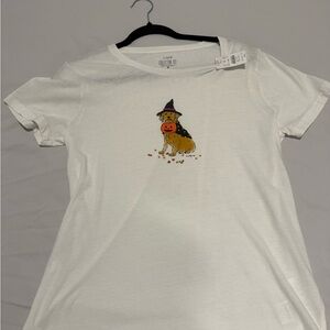 J. Crew White Tee with Halloween Dog Graphic